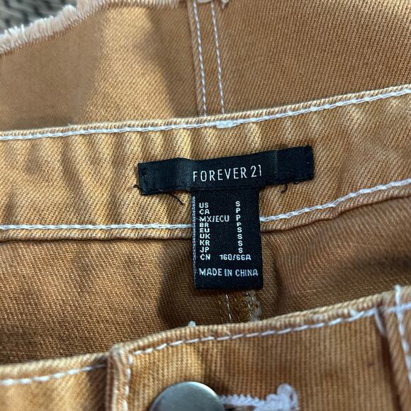 Forever 21 Denim Mini Skirt Size Small Tan Brown Raw Hem Cotton Western Boho - Picture 2 of 4